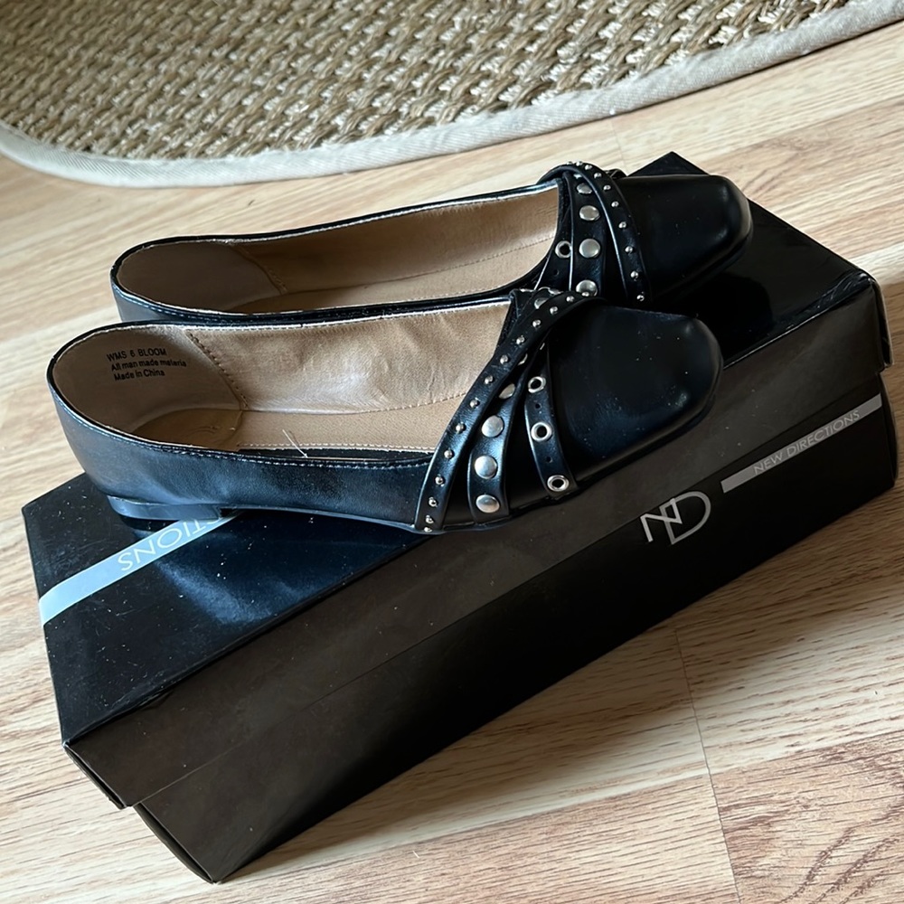 New Directions Black Studded Flats